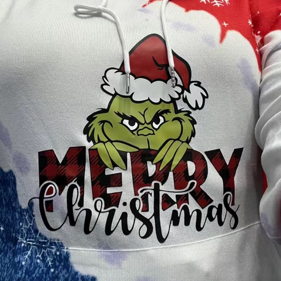 🎄🎁 NWT PATRIOTIC WINTER CHRISTMAS GRINCH HOODED GRAPHIC SWEATSHIRT Women’s L - Picture 7 of 13
